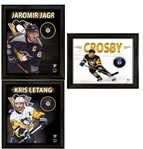Sidney Crosby, Kris Letang, and Jaromir Jagr Signed Framed Photo Glass Puck Bundle 