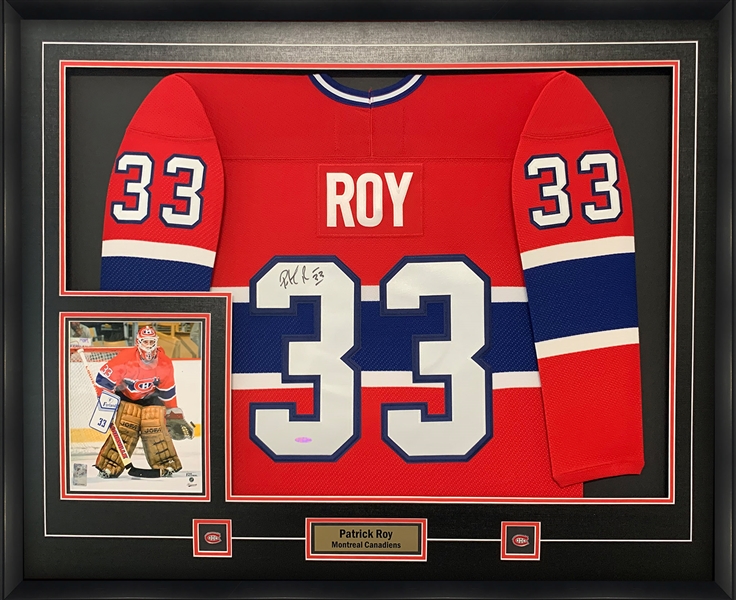 Patrick Roy Signed Framed Montreal Canadiens Jersey