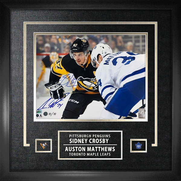 Sidney Crosby and Auston Matthews Signed 11x14 Mat Etched Face-Off-H L/E 10