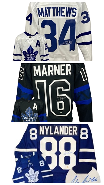 Auston Matthews / Mitch Marner / William Nylander Signed Maple Leafs Adidas Jersey Bundle 