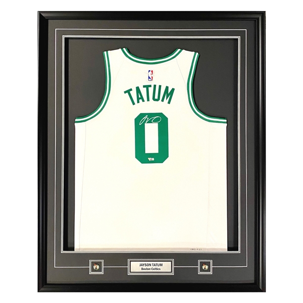 Jason Tatum Signed Framed Boston Celtics Green Jersey