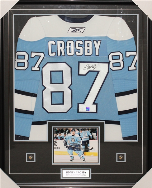 Sidney Crosby Signed Framed 2008 Penguins Alternate Team Issued Reebok Jersey