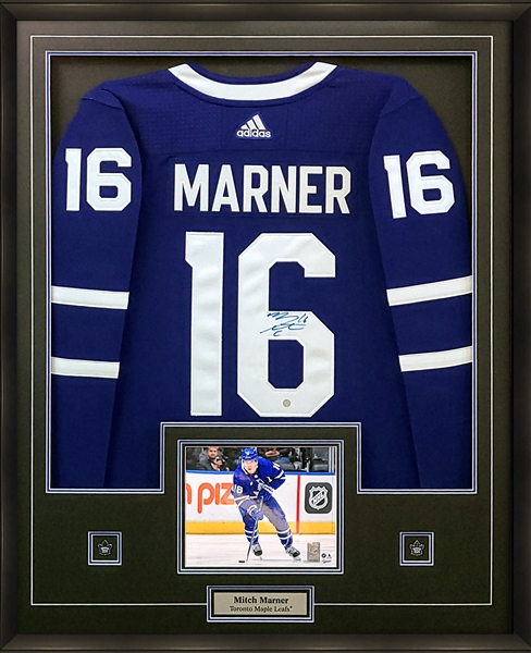 Mitch Marner Signed Framed Toronto Maple Leafs Blue Adidas Authentic Jersey with Photo