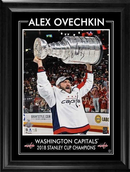 Alex Ovechkin Signed 16x20 Framed PhotoGlass Capitals 2018 Raising Cup-V