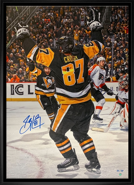 Sidney Crosby Signed 20x29 Canvas Framed Penguins Arms Raise-V 500th Goal (Limited Edition of 87)