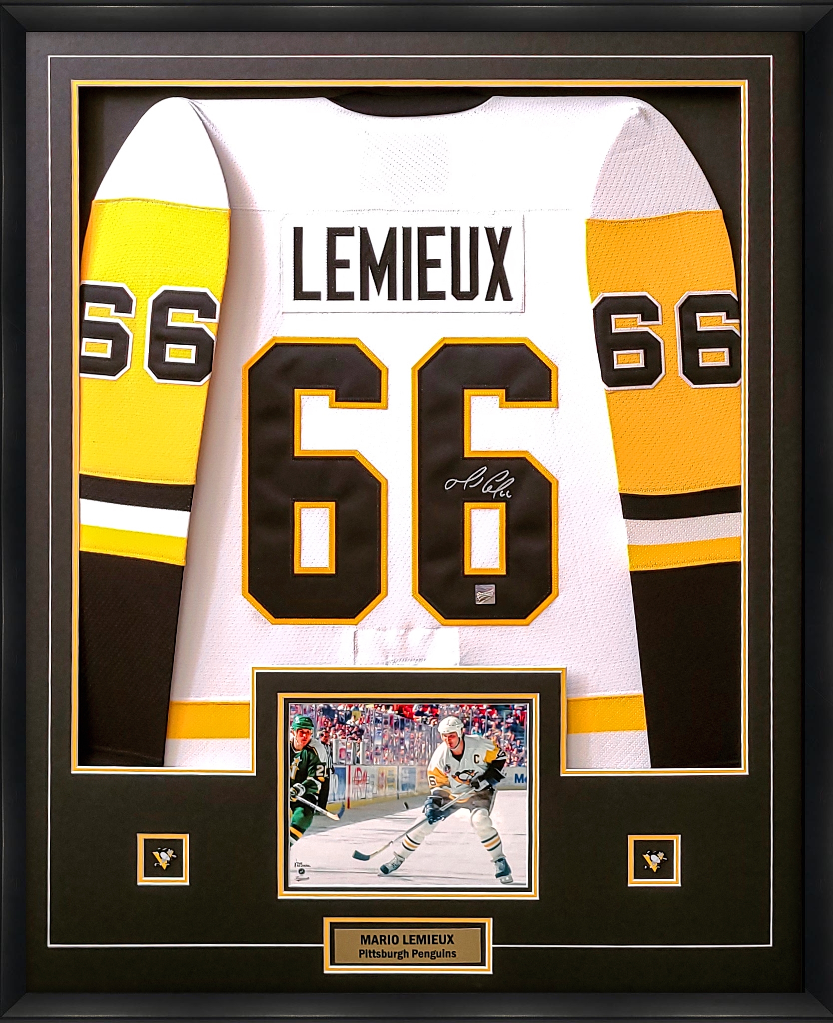 Lot Detail - Mario Lemieux Signed Framed Pittsburgh Penguins CCM White ...