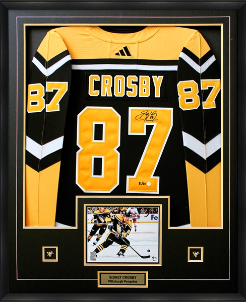 Sidney Crosby Signed Jersey Framed Penguins 2022 Reverse Retro Adidas Black L/E 87