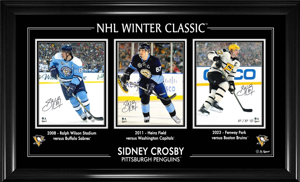 Sidney Crosby Triple Signed 8x10 Framed Winter Classic Penguins L/E 87
