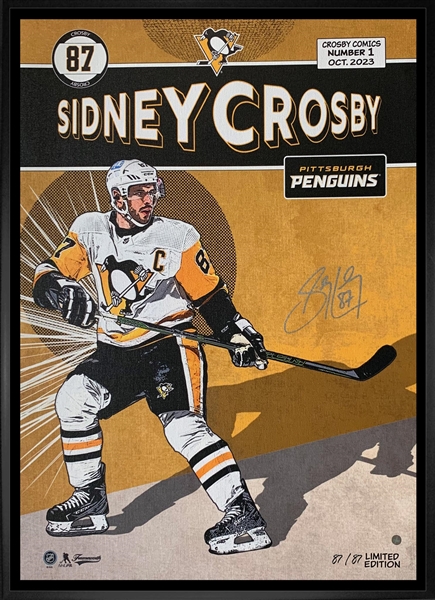 Sidney Crosby Signed 20x29 Canvas Framed Replica Comic Penguins-V L/E 87