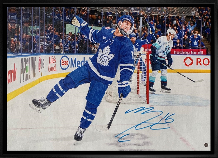 Mitch Marner Signed 20x29 Framed Canvas Maple Leafs Celebration-H