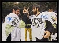 Sidney Crosby / Kris Letang Signed 20x29 Canvas Framed Hand Shake Celebration-H (Limited Edition of 87)