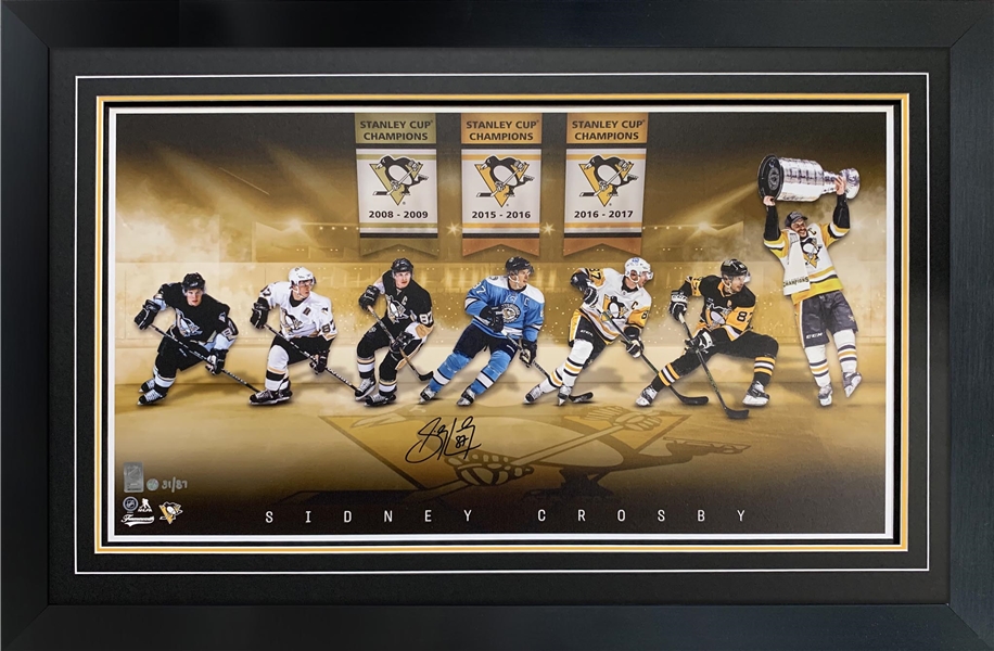 Sidney Crosby Signed Print Framed Jersey Evolution Penguins LE 87