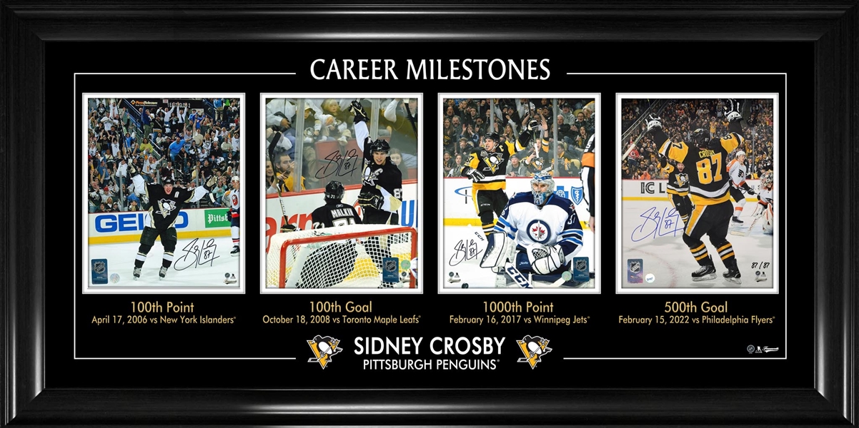 Sidney Crosby Four Signed 8x10 Milestones Penguins (Limited Edition of 87) 