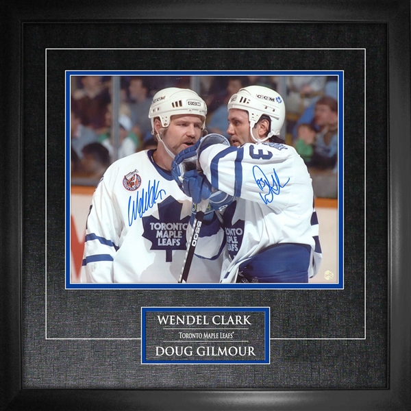Doug Gilmour and Clark Dual Toronto Maple Leafs Signed Framed 11x14 Talking on Ice Photo