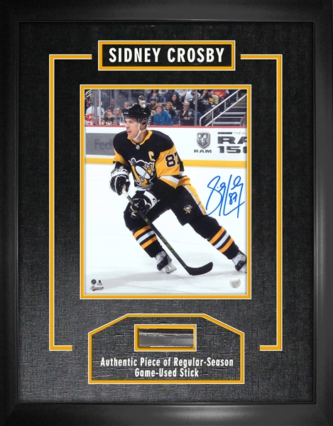 Sidney Crosby Pittsburgh Penguins Signed Framed 8x10 Skating Photo with game-Used Stick Piece