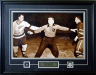 Ted Kennedy Toronto Maple Leafs Signed Framed 16x20 Fighting Gordie Howe Black and White Photo