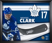 Wendel Clark Signed Stickblade Framed PhotoGlass Maple Leafs