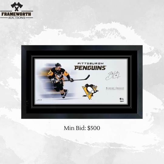 Sidney Crosby Signed 16x35 Framed Print White Background Penguins (Limited Edition of 87)