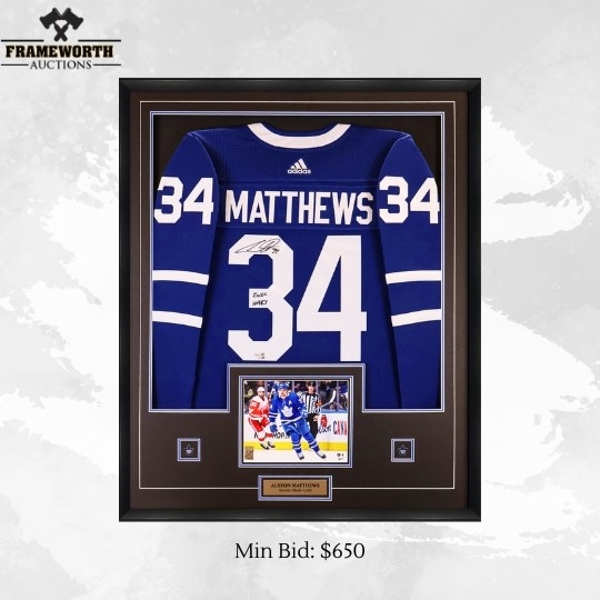Auston Matthews Signed Jersey Framed Maple Leafs Blue Adidas with "A" Insc "2022 Hart Trophy"