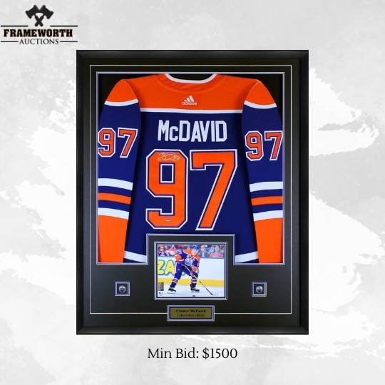 Connor McDavid Signed Framed Jersey Oilers Adidas Blue