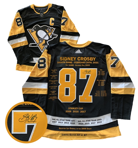 Sidney Crosby Signed Milestone Jersey 1000 Games Penguins Adidas (Limited Edition of 87)