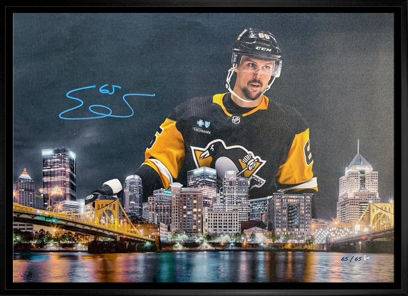 Erik Karlsson Signed 20x29 Framed Canvas Penguins Skyline-H (Limited Edition of 65)
