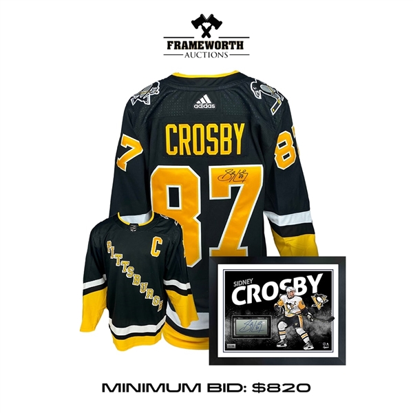 Sidney Crosby Embedded Signature 16x20 PhotoGlass + Signed Pittsburgh Penguins Third Adidas Auth. Jersey