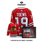Jonathan Toews Embedded Signature 16x20 PhotoGlass Frame + Signed Chicago Blackhawks Red Adidas Authentic Jersey