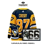 Mario Lemieux Pittsburgh Penguins Signed PhotoGlass Frame with Embedded Signature + Sidney Crosby Signed Jersey Pittsburgh Penguins Black Adidas