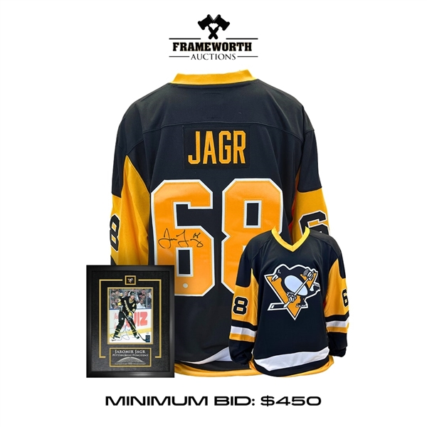 Jaromir Jagr Signed Framed Pittsburgh Penguins 8x10 + Signed Pittsburgh Penguins Fanatics Vintage Jersey
