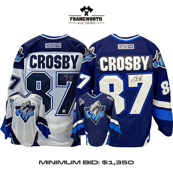 Sidney Crosby Signed Oceanic Rimouski White CCM Pro Jersey + Signed Oceanic Rimouski Blue CCM Pro Jersey