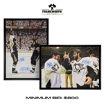 Sidney Crosby and Kris Letang Signed 20x29 Canvas Framed Hand Shake Celebration (Limited Edition of 87) + Sidney Crosby and Kris Letang Signed 20X29 Canvas Framed Celebration (Limited Edition of 87)