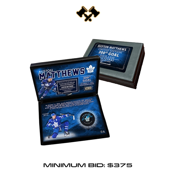 Auston Matthews Signed Puck in Deluxe Case Maple Leafs 300th Goal LE of 34