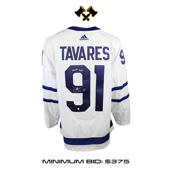 John Tavares Signed Jersey Toronto Maple Leafs White Adidas with "1000th Point" Inscription