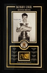 Bobby Orr Boston Bruins Signed Framed 8x10 Photo with Career Accomplishments and Gold Foil Card
