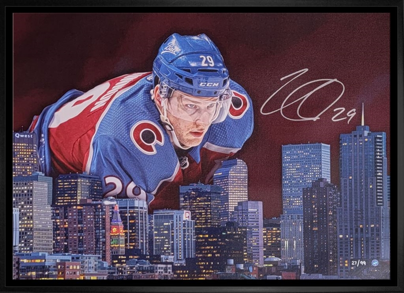 Nathan Mackinnon Colorado Avalanche Signed Framed 20x29 Colorado Skyline Canvas LE/ 99