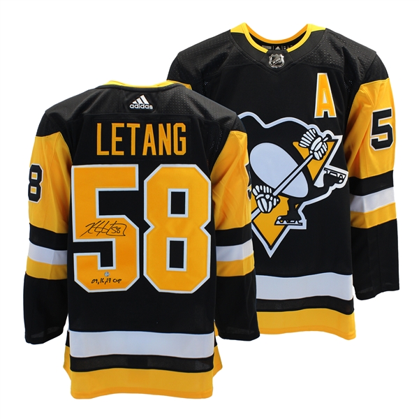 Kris Letang Signed Jersey Pittsburgh Penguins Black Adidas Insc "09, 16,17 Cup"