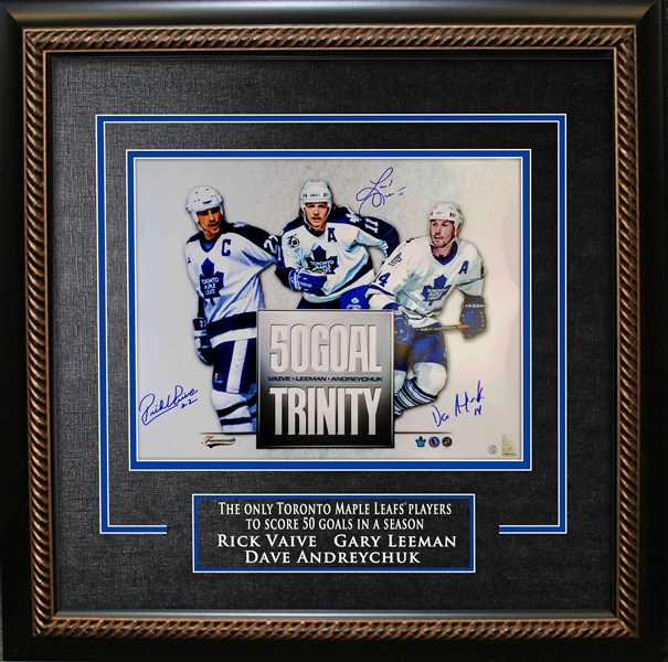 Dave Andreychuk / Gary Leeman / Rick Vaive Toronto Maple Leafs Signed Framed 16x20 50-Goal Trinity Photo