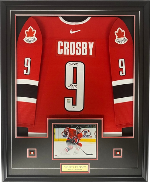 Sidney Crosby Signed Jersey 2005 Framed Team Canada World Juniors Game Model Nike Red Insc "05 WJC"  (Limited Edition of 9)