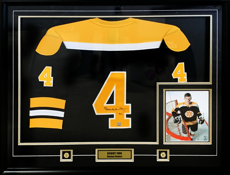 Bobby Orr Signed Framed Boston Bruins Dark Replica Fanatics Jersey