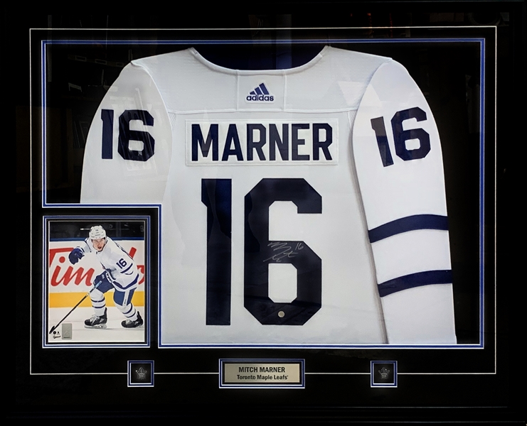 Mitch Marner Signed Framed Toronto Maple Leafs White Adidas Authentic Jersey