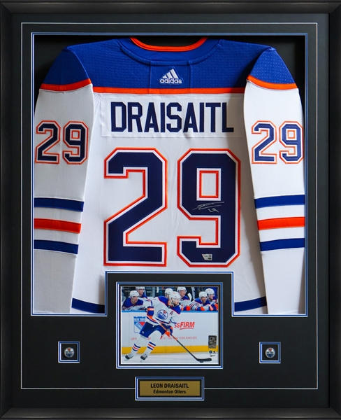 Leon Draisaitl Signed Jersey Framed Edmonton Oilers White Adidas