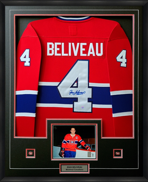 Jean Beliveau Signed Framed CCM Pro Jersey Montreal Canadiens Red