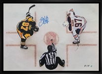 Sidney Crosby Signed 20x29 Canvas Framed Penguins Overhead vs McDavid (Limited Edition of 87)