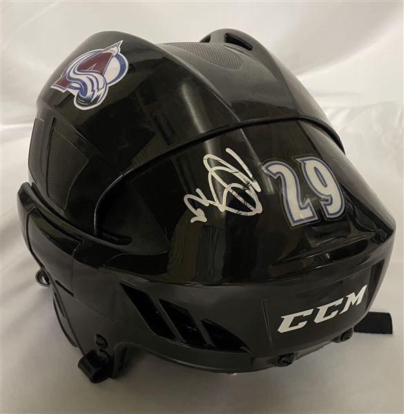 Nathan Mackinnon Signed Black Helmet "imperfect"