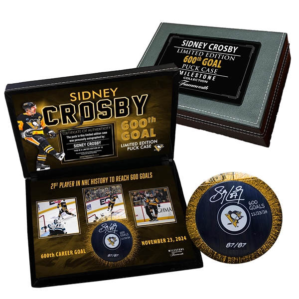 Sidney Crosby Signed Puck in Deluxe Case Insc "600 Goals" L/E 2/87