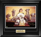 Bobby Orr Signed and Framed 18" x 24" Boston Bruins Trophies Photo