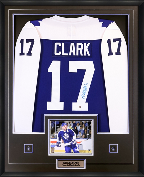 Wendel Clark Signed Framed Jersey Toronto Maple Leafs Blue Team Classic Adidas