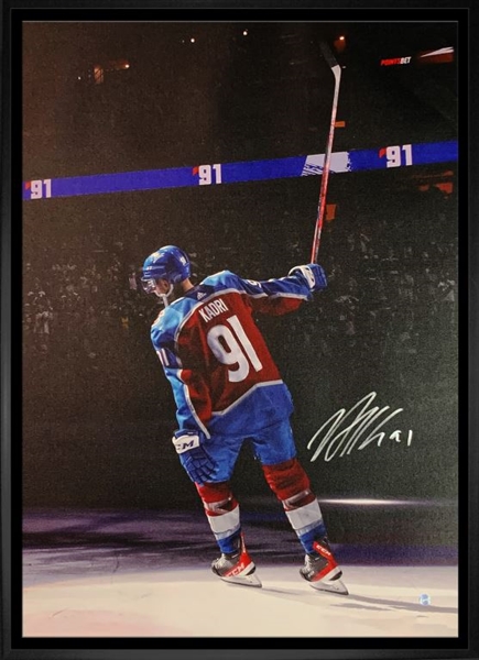 Nazem Kadri Colorado Avalanche Signed Framed 20x29 Stick Salute Canvas