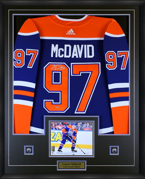 Connor McDavid Signed Framed Jersey Oilers Adidas Blue